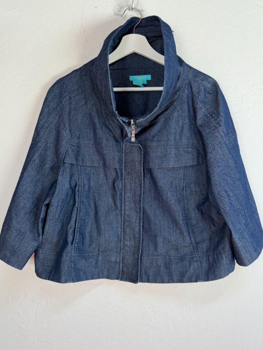 Sandro Sportswear Womens Denim Cropped Swing Jacket Funnel Neck Zip-Front Large